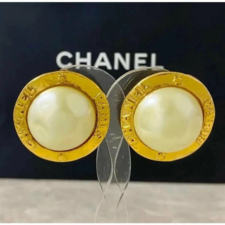CHANEL Earrings Pearl Star Gold PARIS Round 3.1cm Ladies’ Accessories