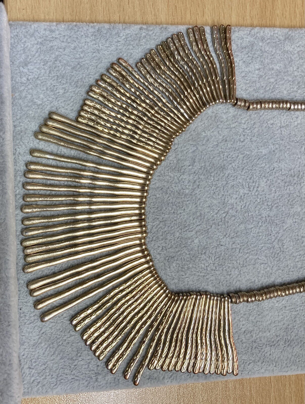 Erica Lyons Cleopatra Tri-color Gold Silver CopperColumn Bar Bib Necklace 15-18″
