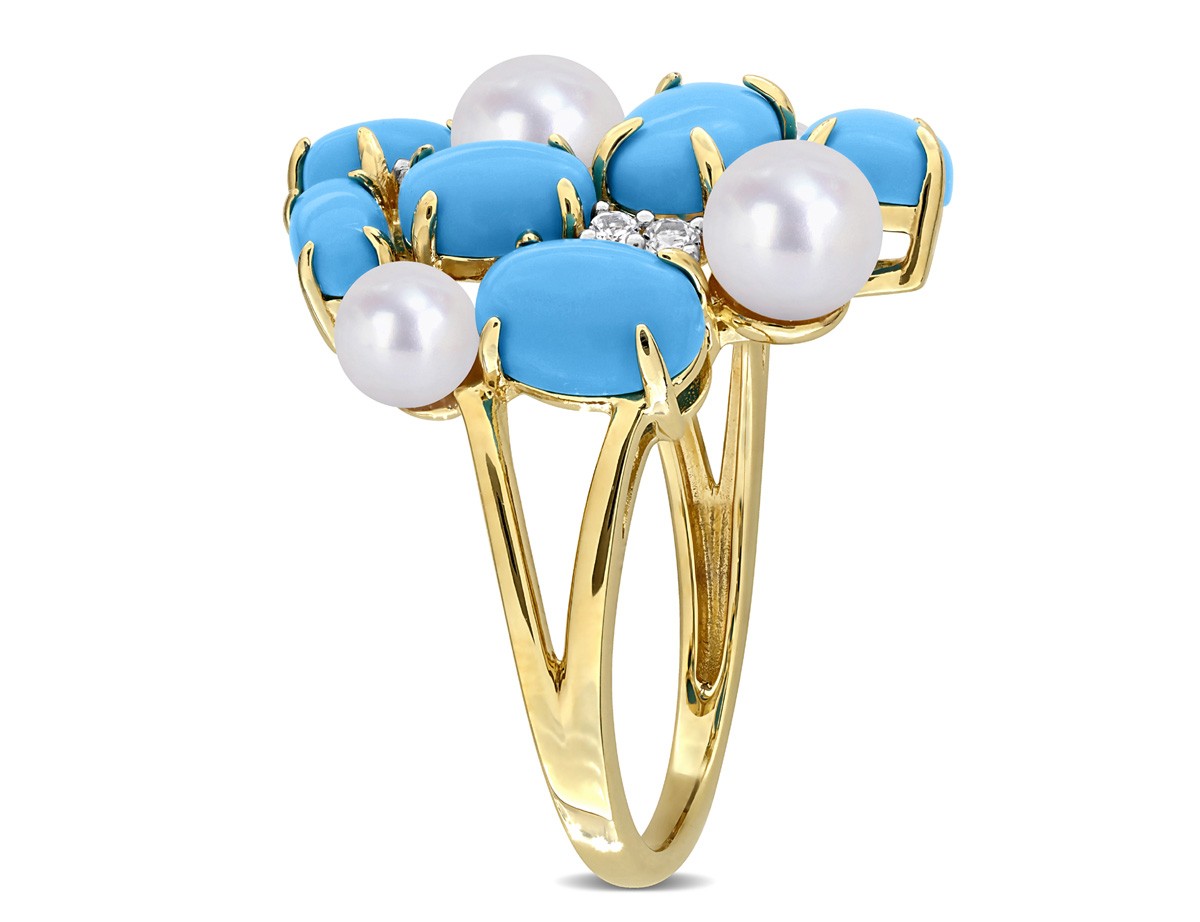5.60 Carat (ctw) Lab-Created Turquoise White Sapphire Cultured Pearl Ring Silver