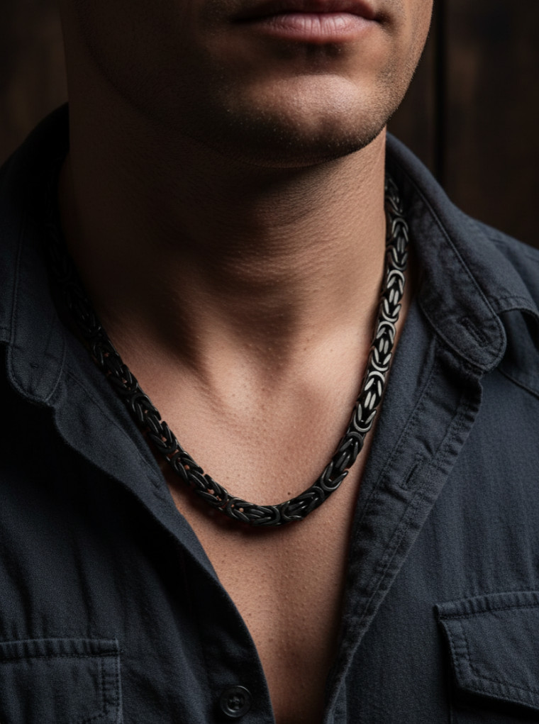 Stainless Steel 7mm Byzantine Necklace / Chain Black 36