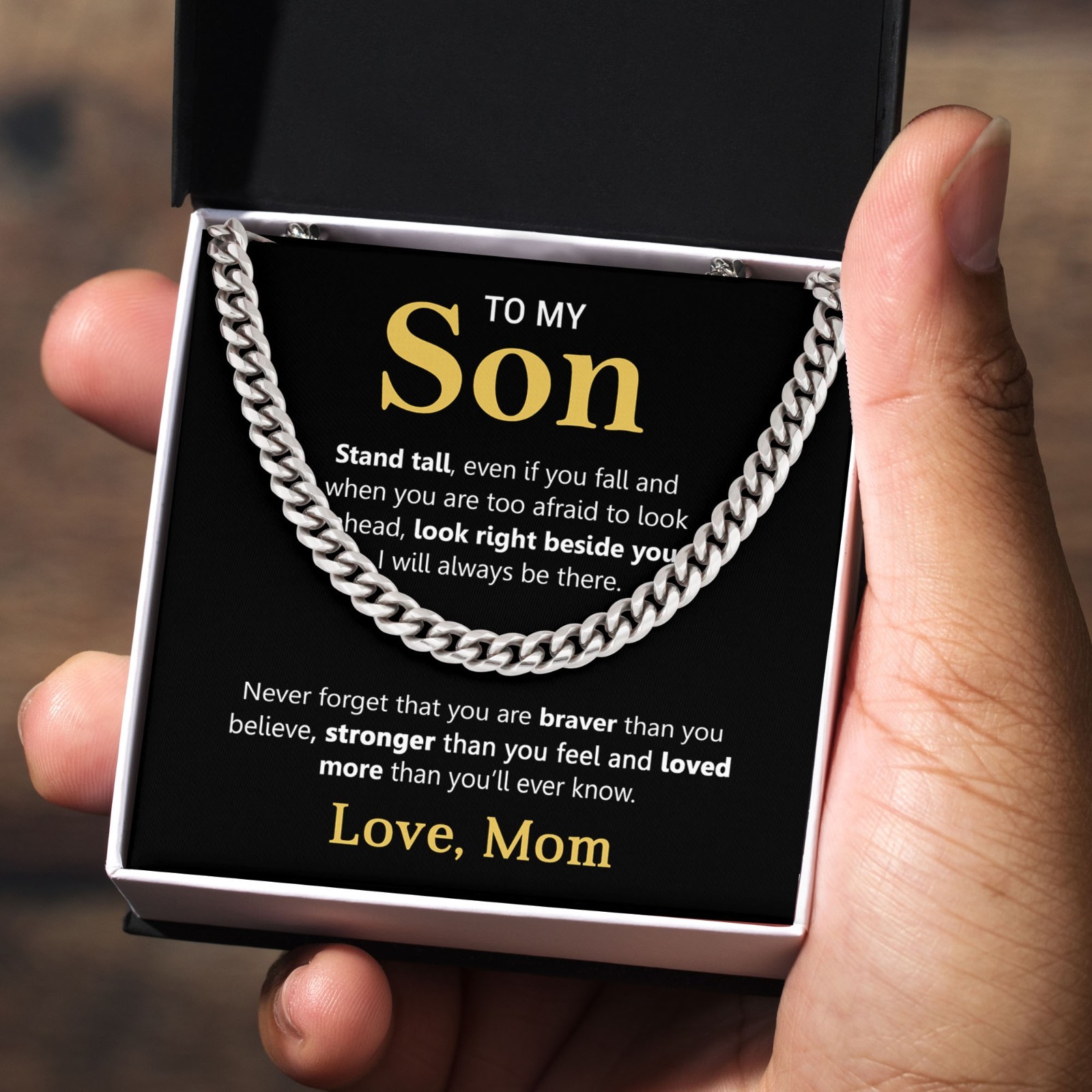 To My Son from Mom Necklace Cuban Link Chain, Mother and Son Encourage Bday Gift