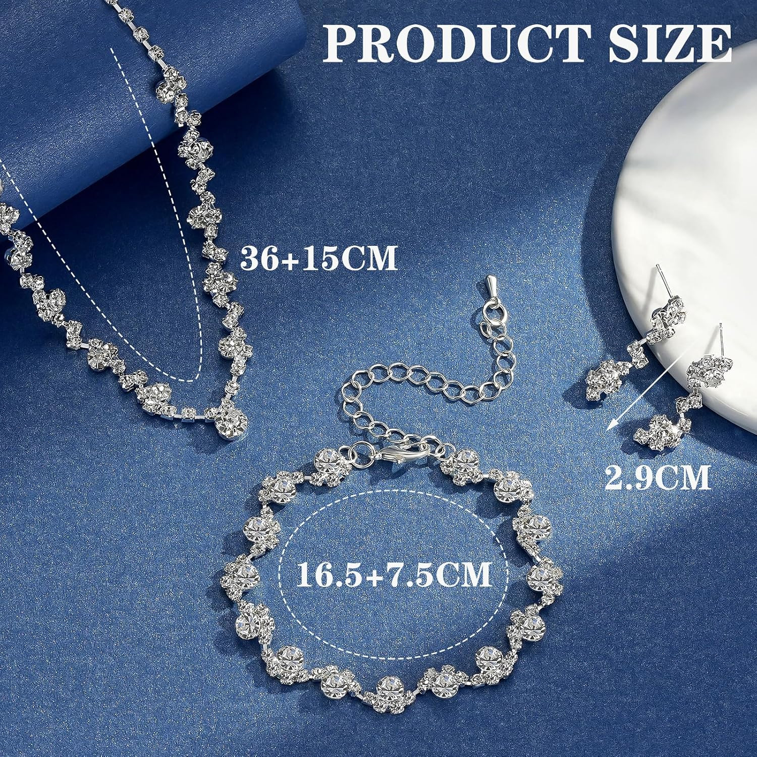 3PCS Silver Wedding Jewelry Set for Women Brides Rhinestone Necklace Earrings Br