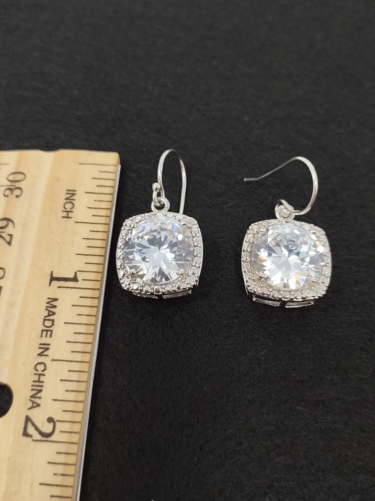 925 Sterling Silver Cushion Cut CZ Dangle Earrings 9.1g
