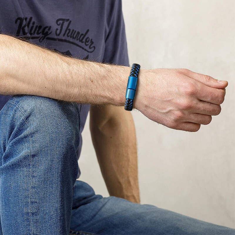 Medical Alert Men Bracelet Cuff Bangle Free Personalized Engrave Braided Leather