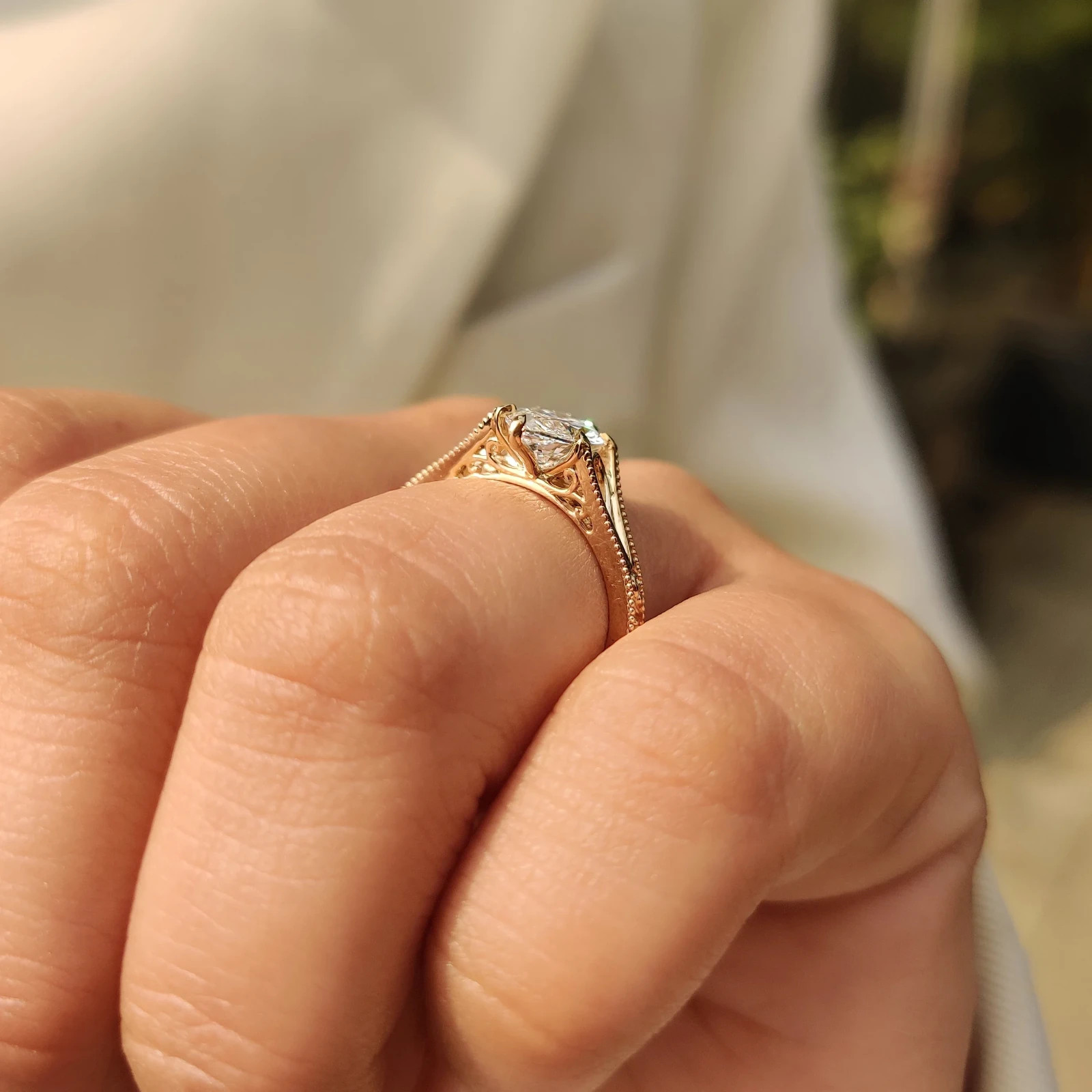 2.00CT Solitaire Lab Grown Diamond Marquise Cut Diamond Ring in Milgrain Details