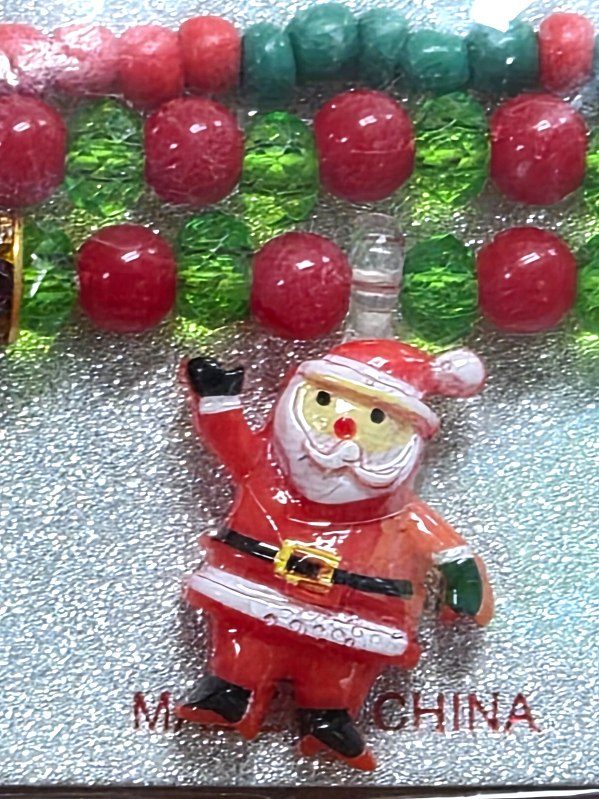 NOS Estate 3 Christmas Holiday Plastic Beaded Santa Claus 6.5″ Bracelet