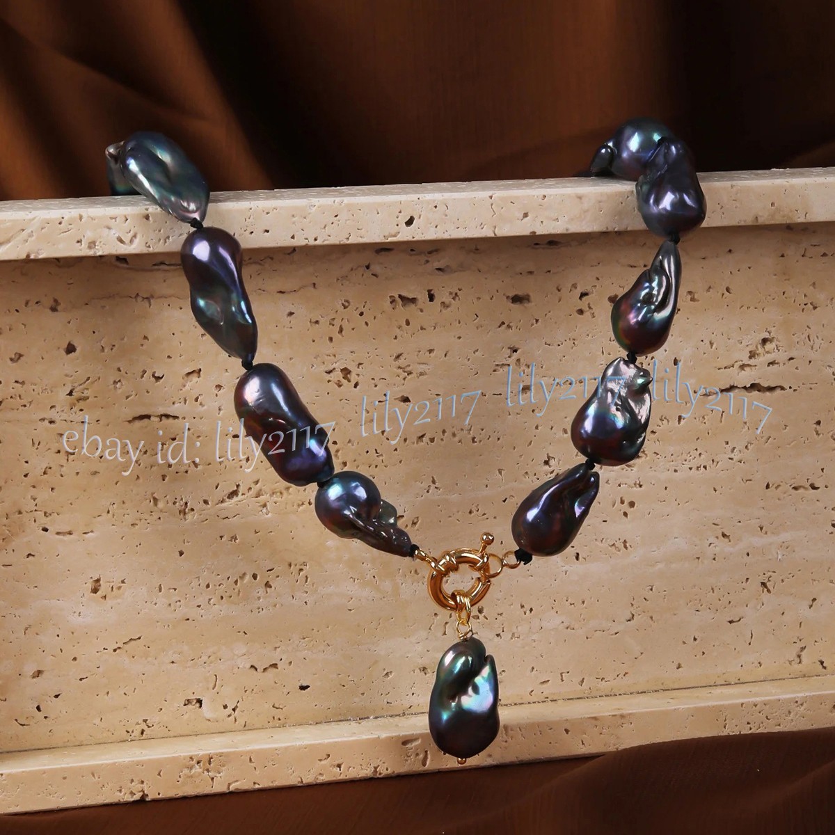 Natural Peacock Black Baroque Keshi Pearl Pendant Necklace Bracelet Earrings Set