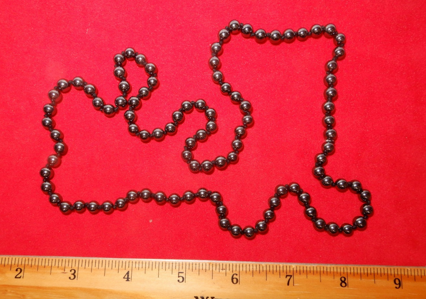 Hematite Rope Necklace (Non-Magnetic) 14″ long loop – Knotted between beads