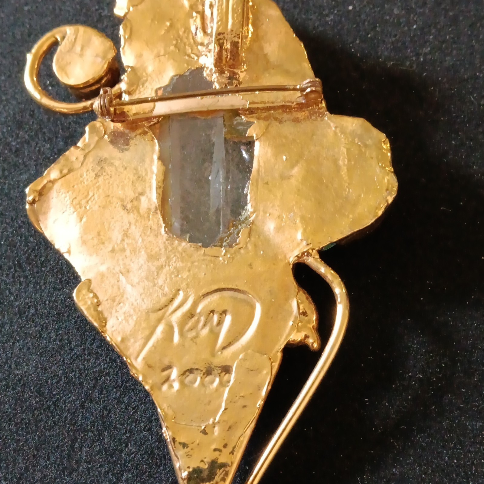 Kay Gold Tone Multicolor Stone Statement Brooch/pendant. Signed and dated 2000