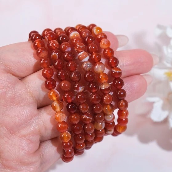Natural Carnelian Elastic Stretch Bracelet 8mm Round Crystal Gemstone Beads