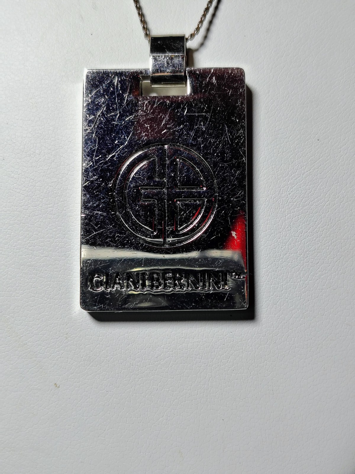 N684 Reversible Giani Bernini Pendant Necklace SilverTone Leather & Logo 18″