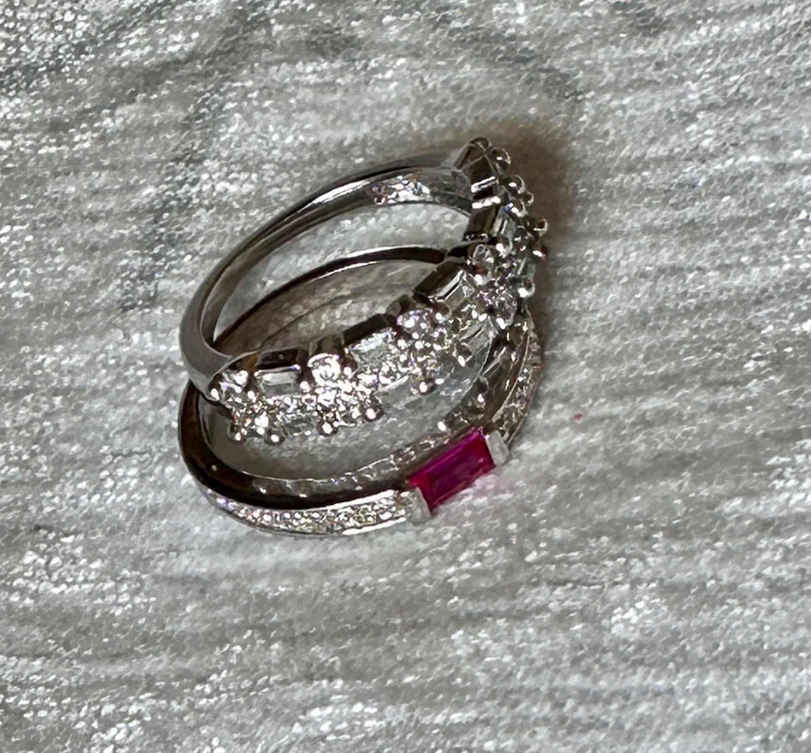 2 channel set baquette style rings silver tone size 7