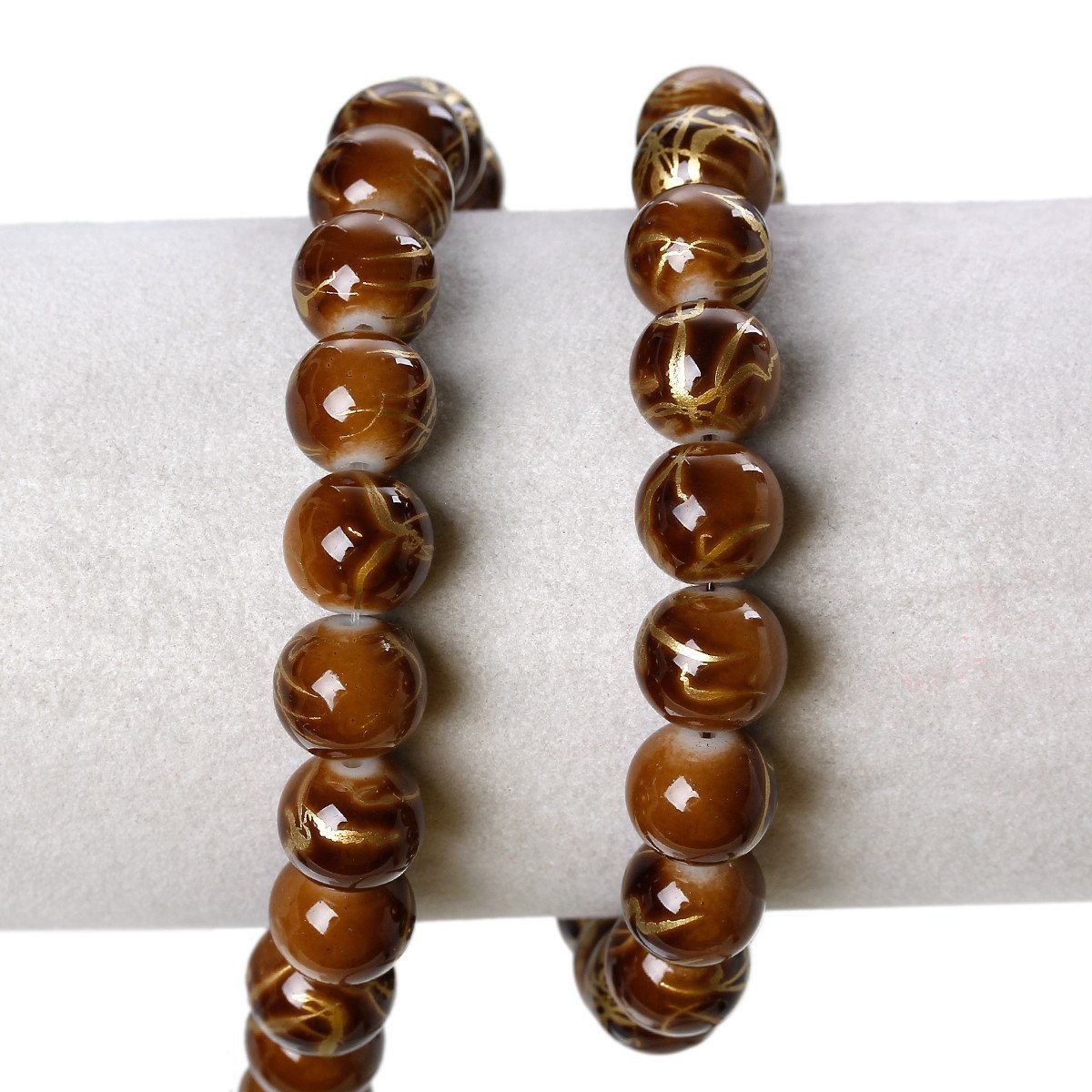 1 Strand Round Glass Loose Beads – Blue & Brown Crackle Glass 10mm Approx. 84pcs