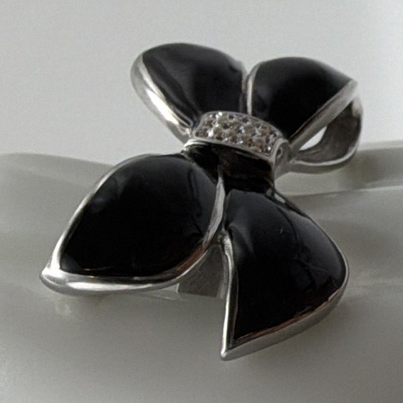 Stainless Steel Black Bow Cocktail Ring Pavé Round White Crystal Size 10.25