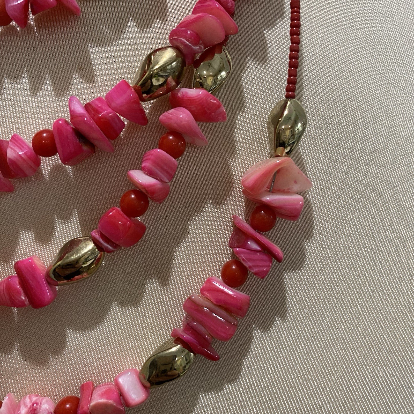 NEW Pink Mixed Stone & Bead 5 Strand Bib Necklace