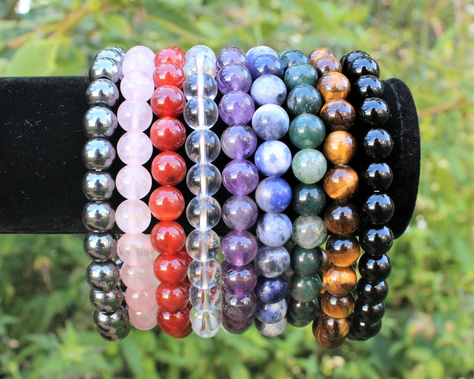 Black Obsidian Bead Bracelet: 8 mm Round Crystals (Obsidian Stretch Bracelet)