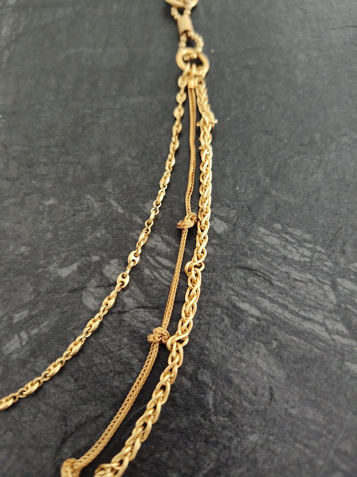 ANNE KLEIN Matte Brushed Gold Tone Navy Cord Three Layer Necklace 27″