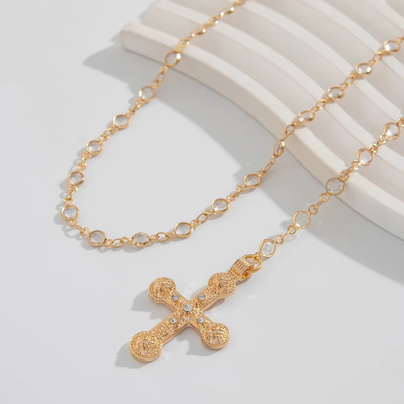 Y2K Fashion Boho Geometric Colored Crystal Chain Necklace for Women Female Vinta