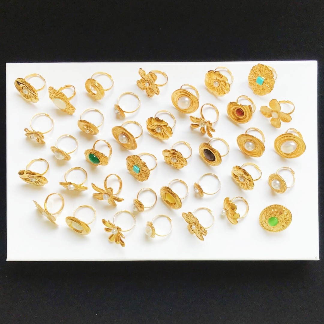 Bulk Lot 20pc Mix Gold 3D Flower Pearl Stone Stainless Steel Rings Women Jewelry