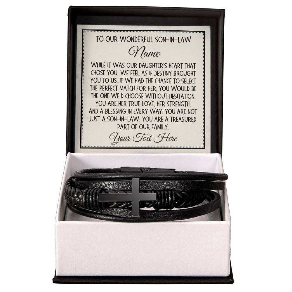 Son-in-Law Gift, Cross Bracelet: While It Was Our Daughter’s Heart