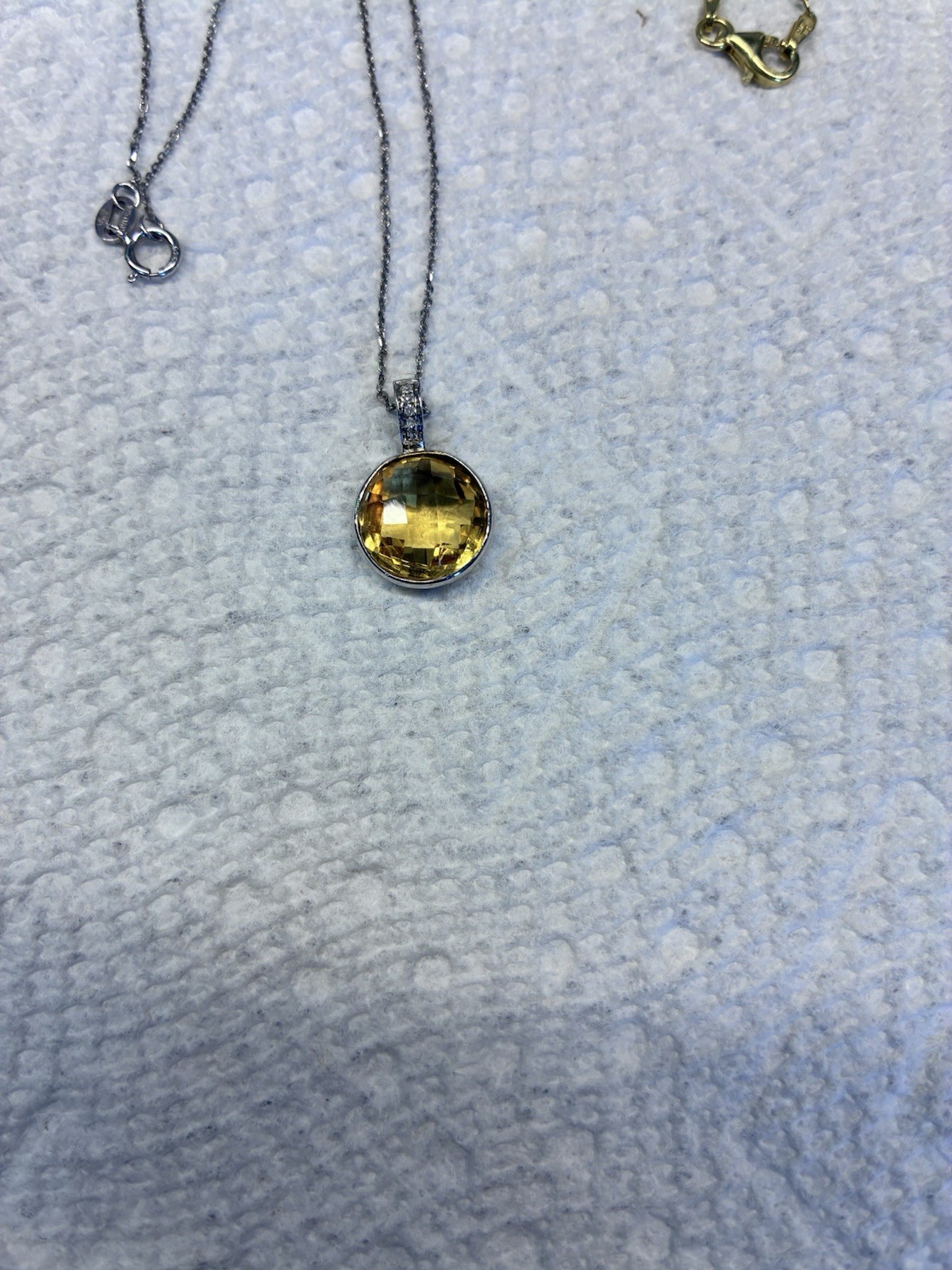 2pc 925 Italy Signed Round Bezel Pendant Necklaces Yellow and Blue Stones