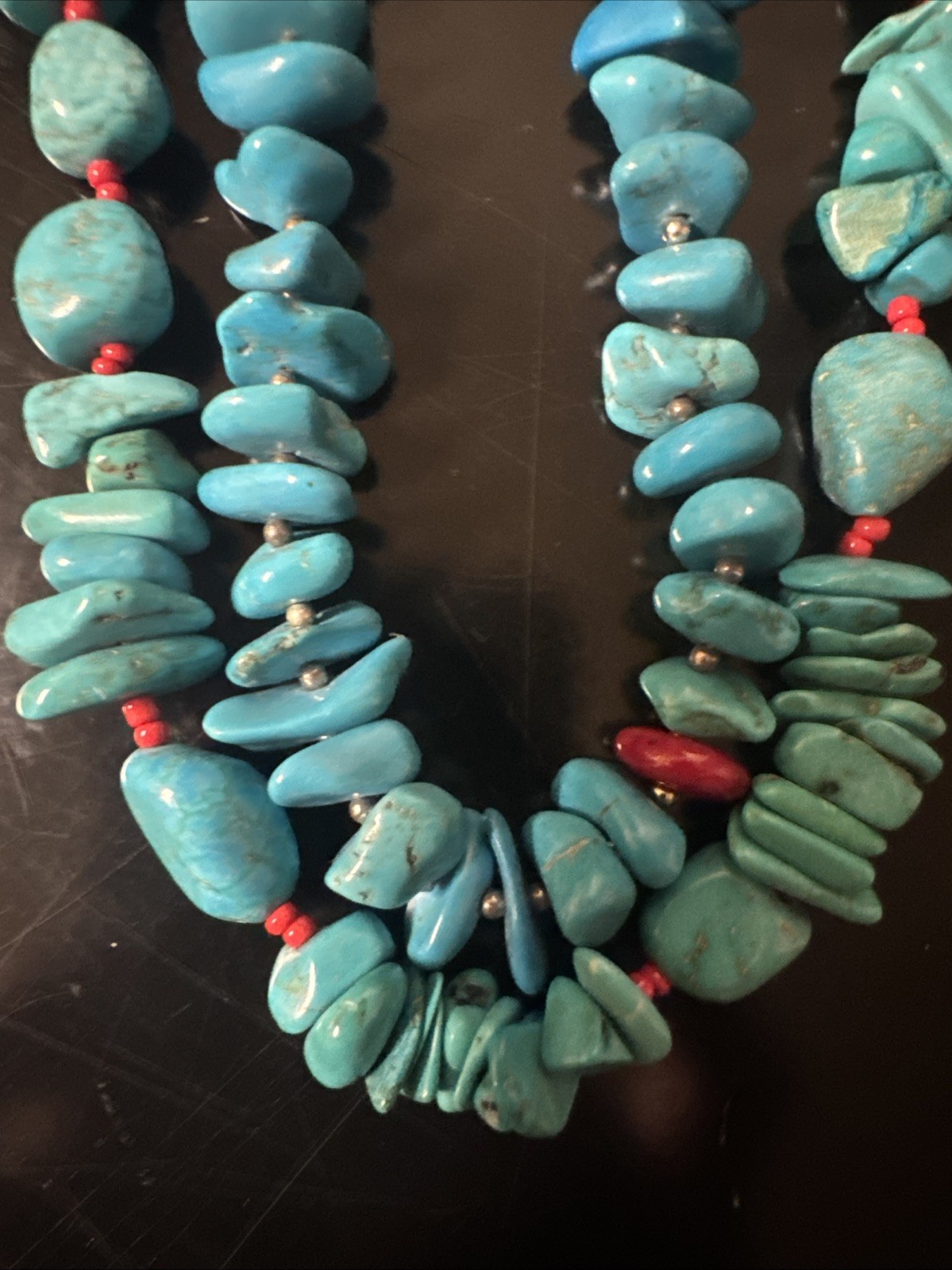 Block Turquoise Double Stained Necklace