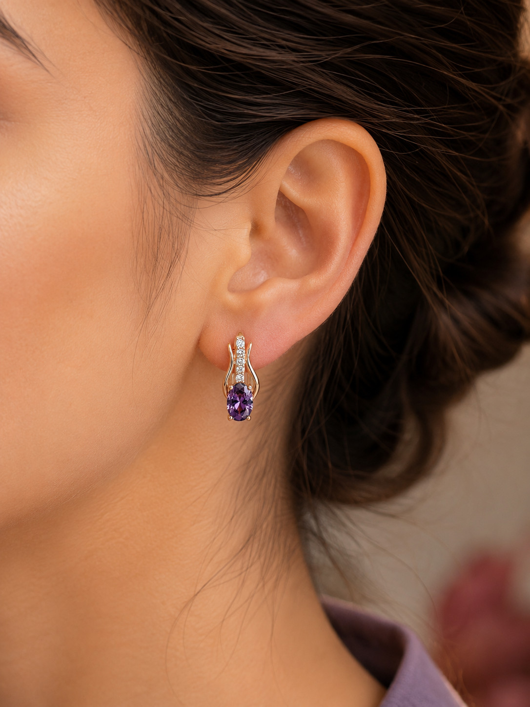 3.00Ct Oval Cut Simulated Amethyst Leverback Earrings 14K Rose Gold Plated