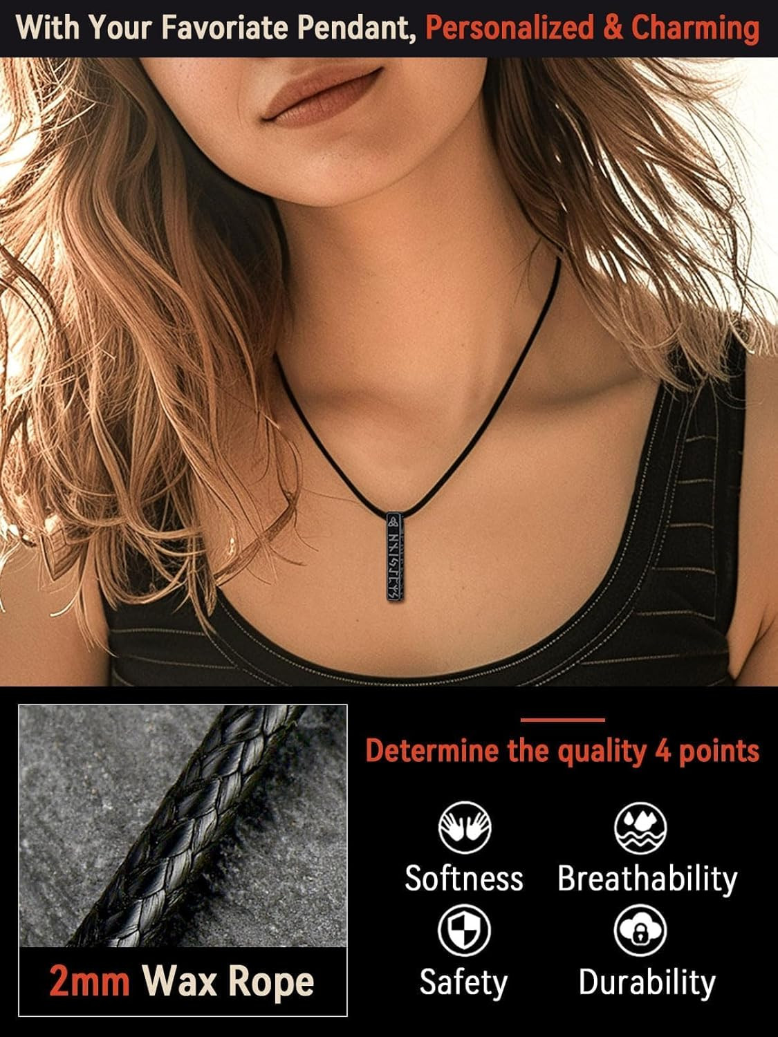 Braided Leather 2MM/3MM Necklace Cord for Men with Stainless Steel Snap Clasp…