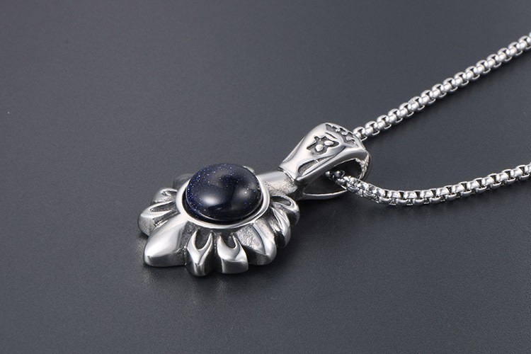 Sunburst Blue Sandstone Crystal Starry Stone 20-inch Stainless Steel Necklace