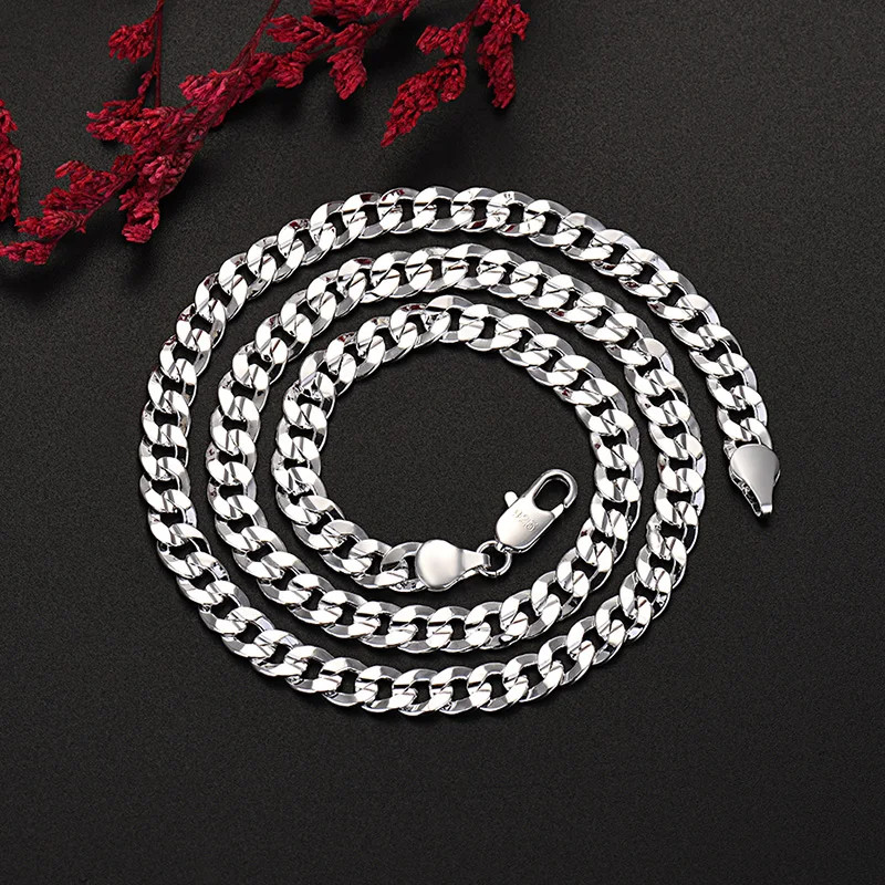 Hot High Quality 925 Sterling Silver Charm 7MM Chain Bracelets Neckalces Jewelry