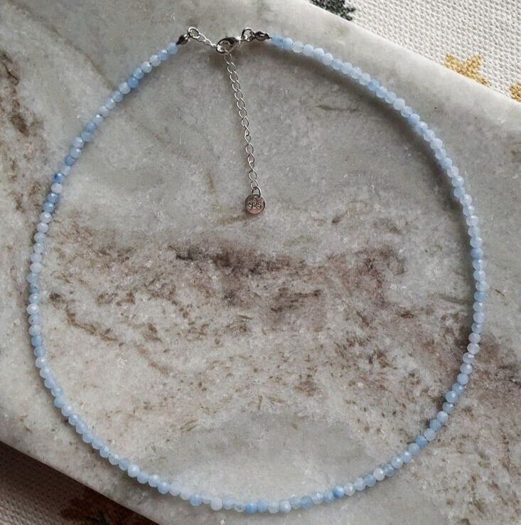 2mm Dainty Aquamarine Choker Blue Stone Queen Necklace Healing Reiki Energy Gift