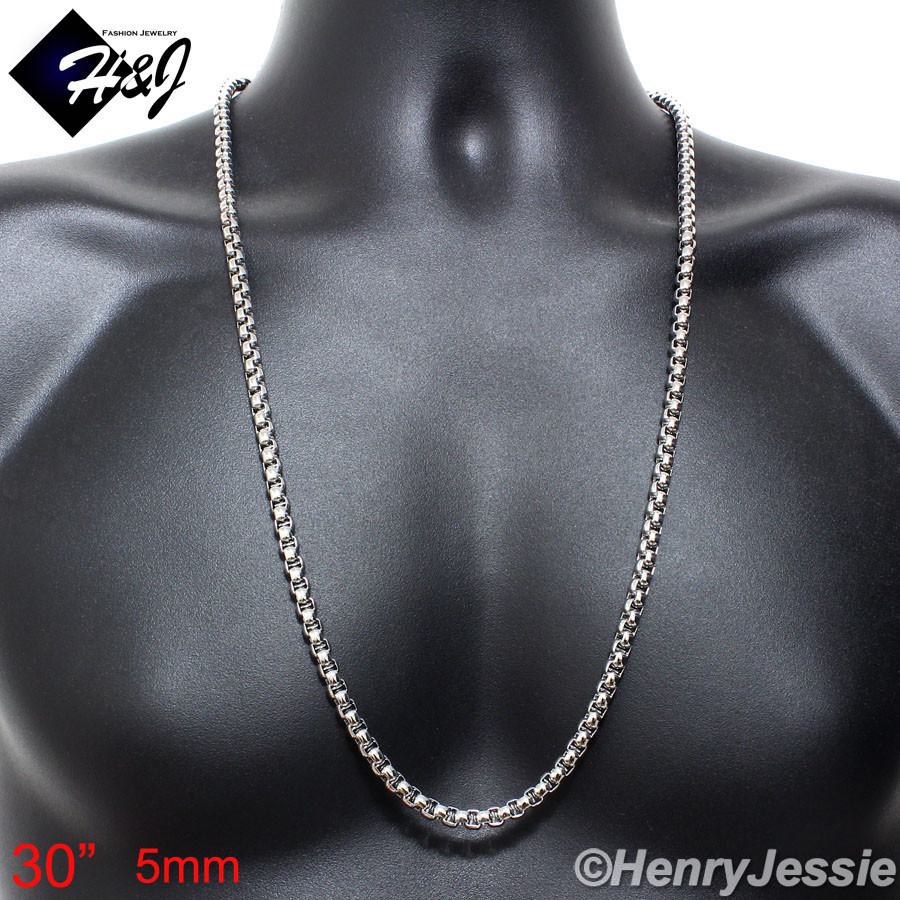 16-40″MEN Stainless Steel 2mm/3mm/4mm/5mm/7mm Silver Smooth Box Chain Necklace