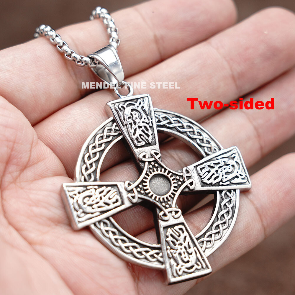MENDEL Mens Womens Christian Large Celtic Irish Knot Cross Pendant Necklace Men