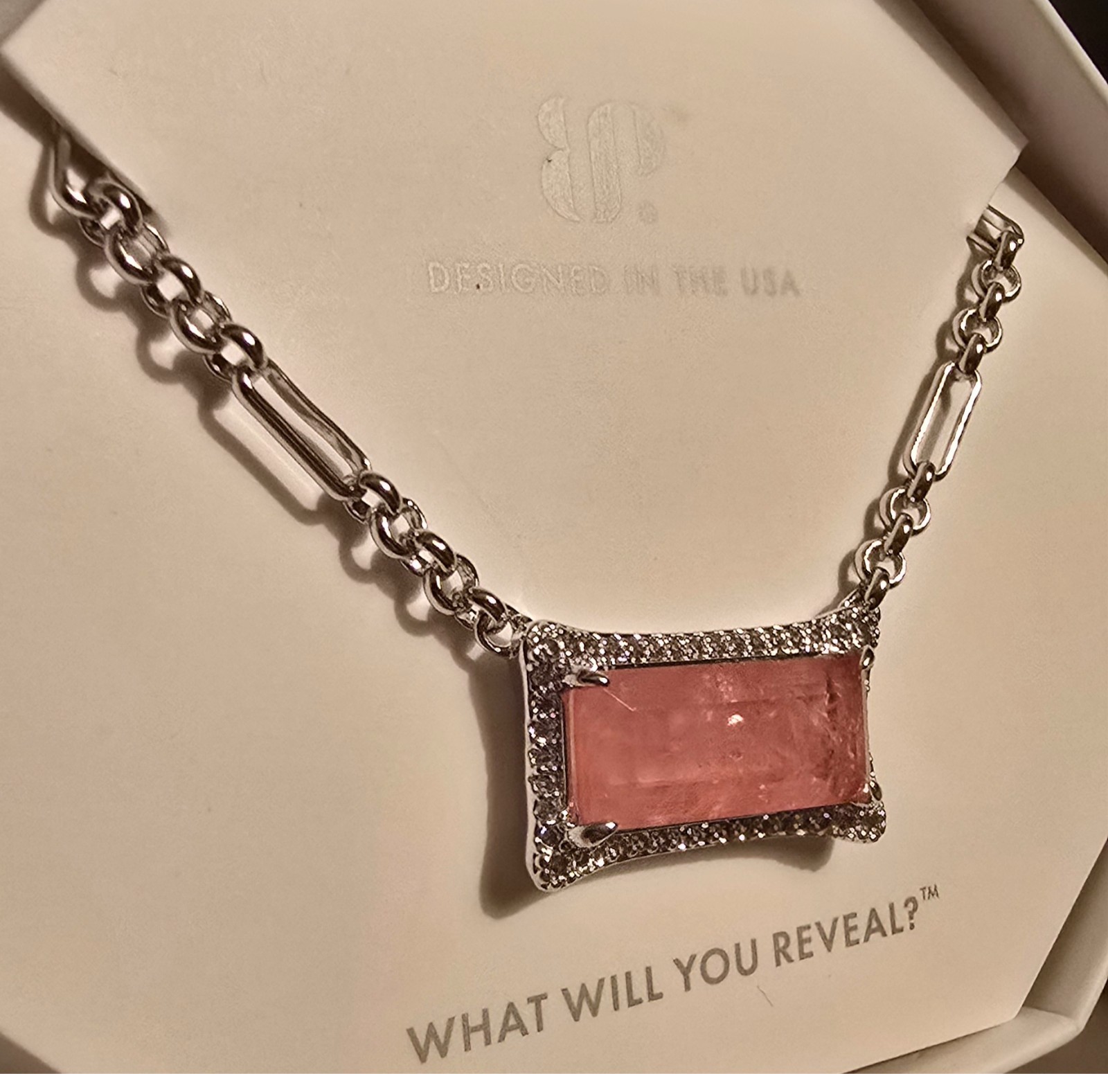 Bomb Party OG Necklace NK23005 ‘Darling, Your The Moment’ Rose Quartz / Rhodium
