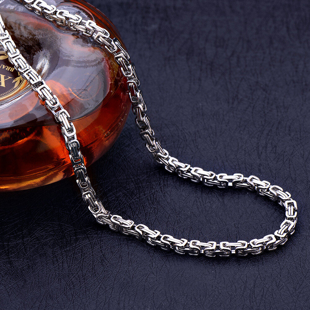 18-40″MEN’s Stainless Steel 4mm/6mm/9mm Silver Byzantine Box Link Chain Necklace
