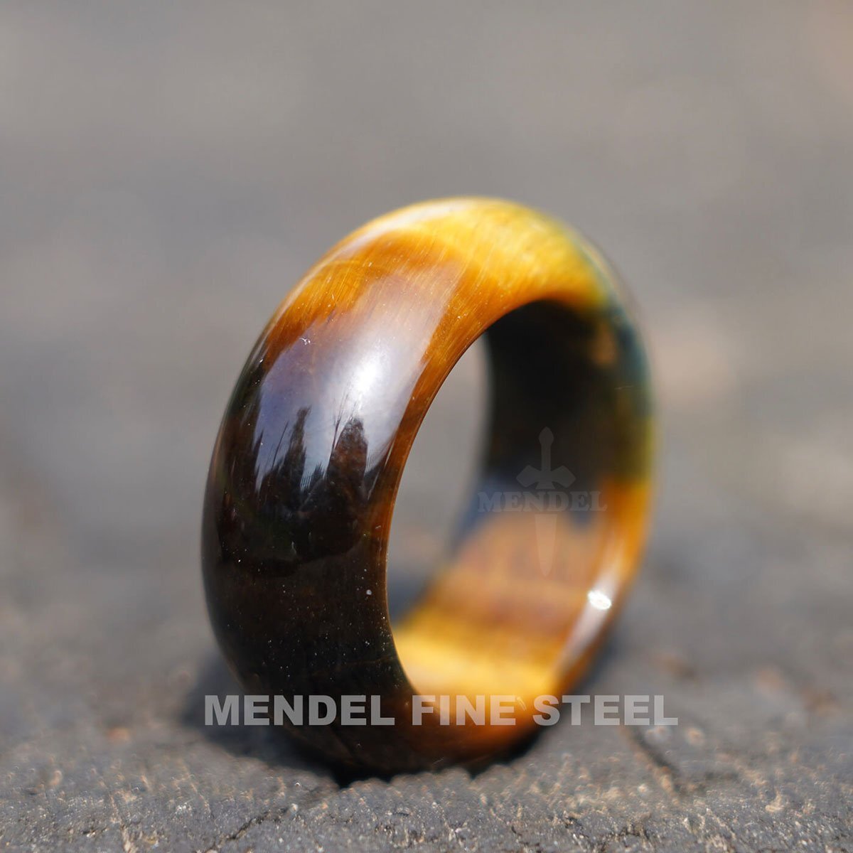 MENDEL Mens Gemstone Tiger Eye Stone Band Ring For Men Women Size 7 8 9 10 11 12