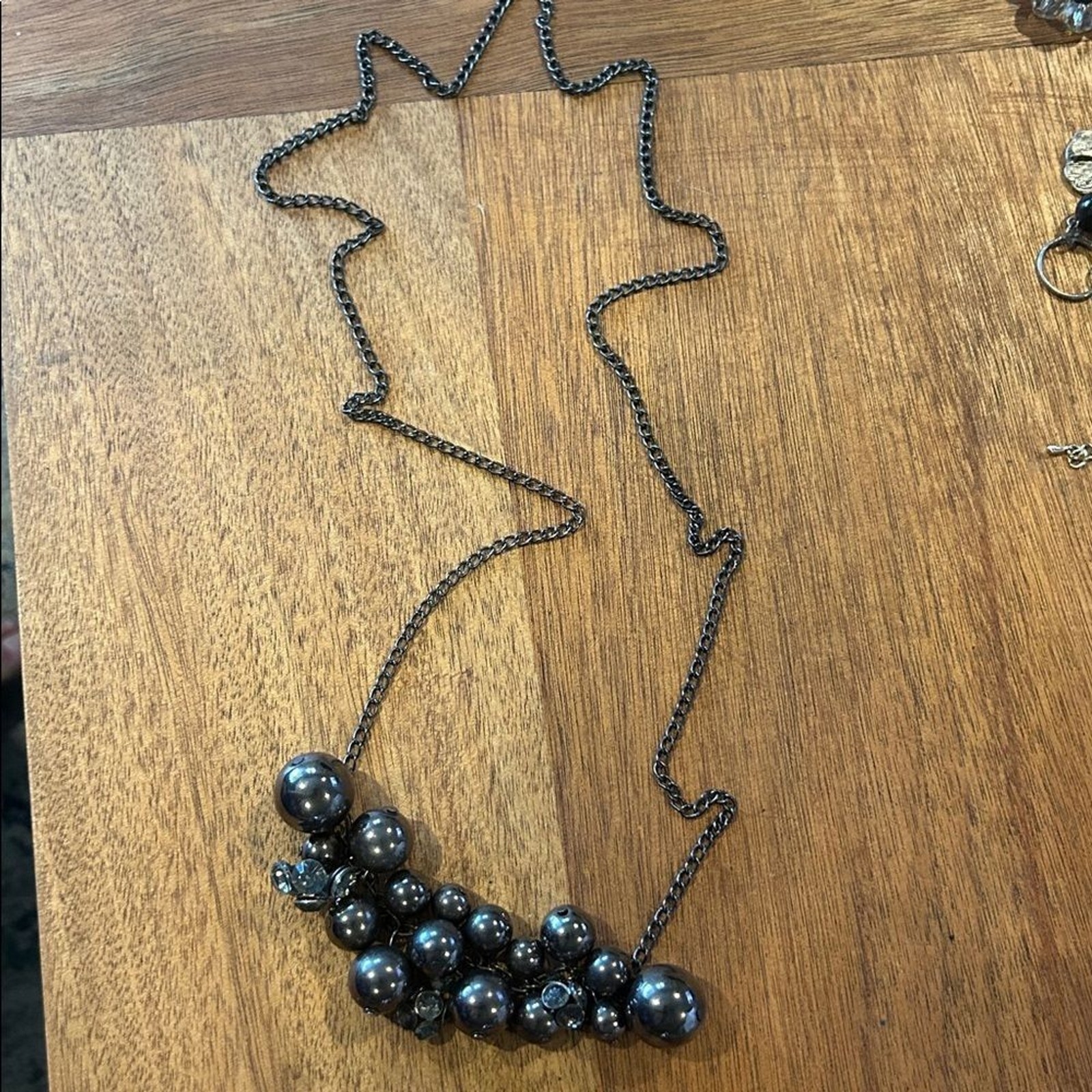 Necklace Black Chrome Balls of Various Size Bold Beaded Statement 36” Unique Fun