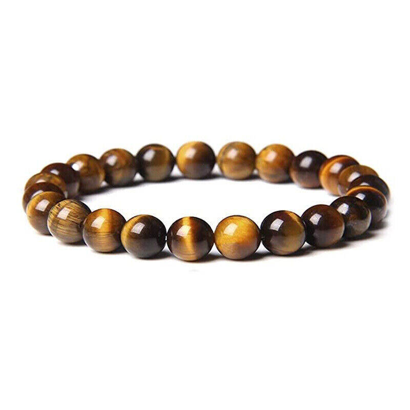 Men Bracelet Classic Lava Rock Tiger Eye Gem Stone Beaded Healing Boyfriend-2PCS