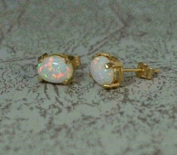 3Ct Simulated Fire Opal Beautiful Solitaire Stud Earrings 14K Yellow Gold Plated