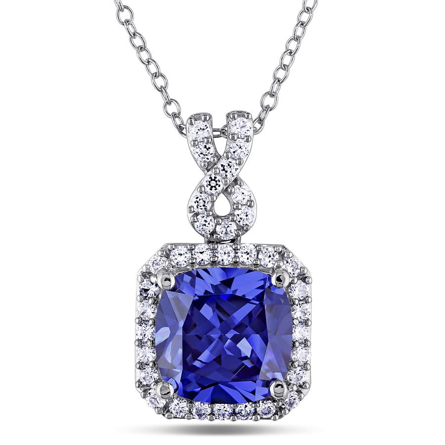 AMOUR 6 2/5 CT TGW Cushion Cut Simulated Tanzanite and Created White Sapphire