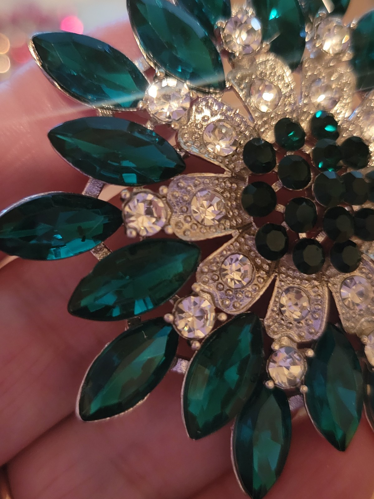 Big Beautiful Green Multicolor Flower Floral Brooch Pin Jewelry Lot CA USA P137