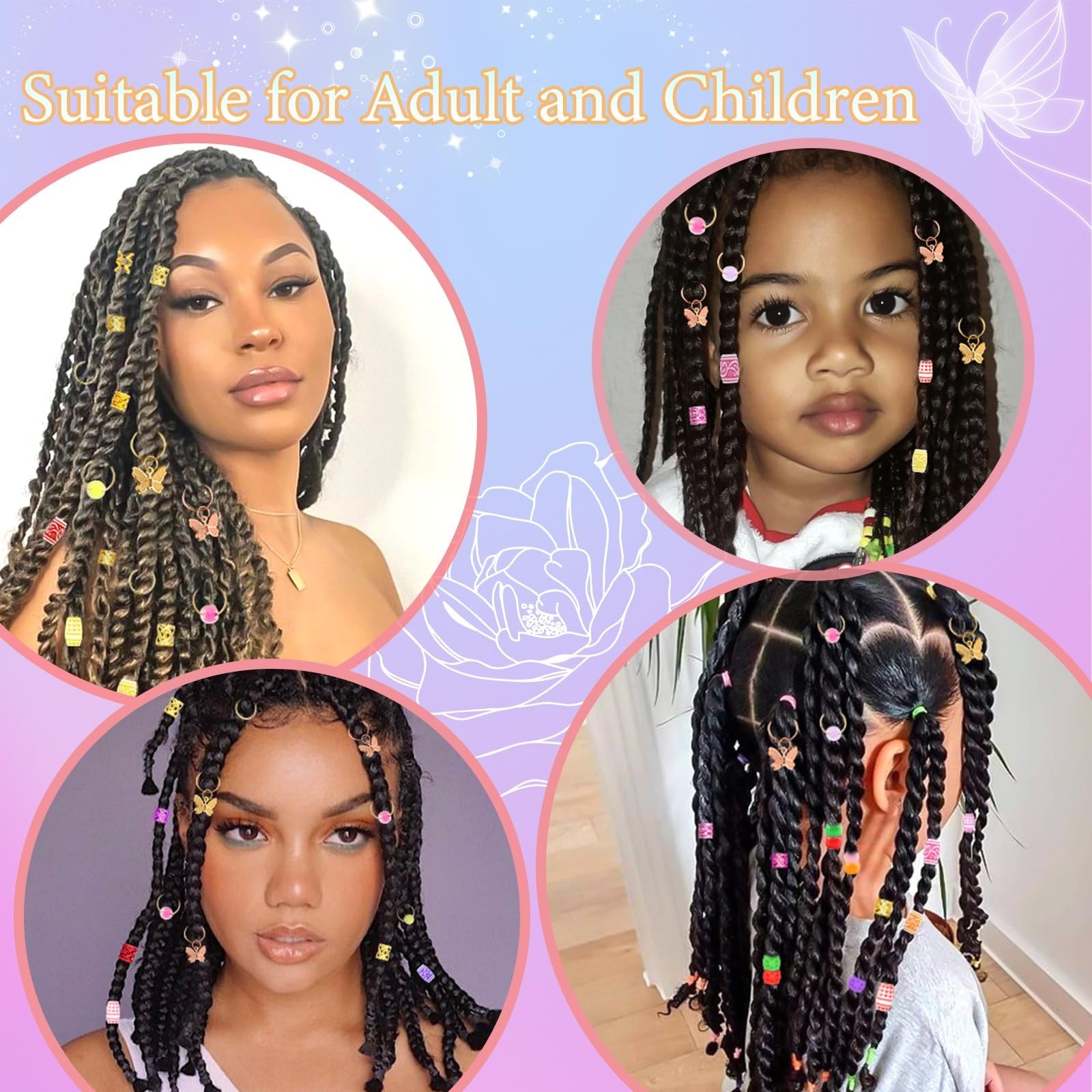 247PCS Hair Jewelry for Braids Mixed Color Loc Dreadlock Beads Metal Alloy Ha…