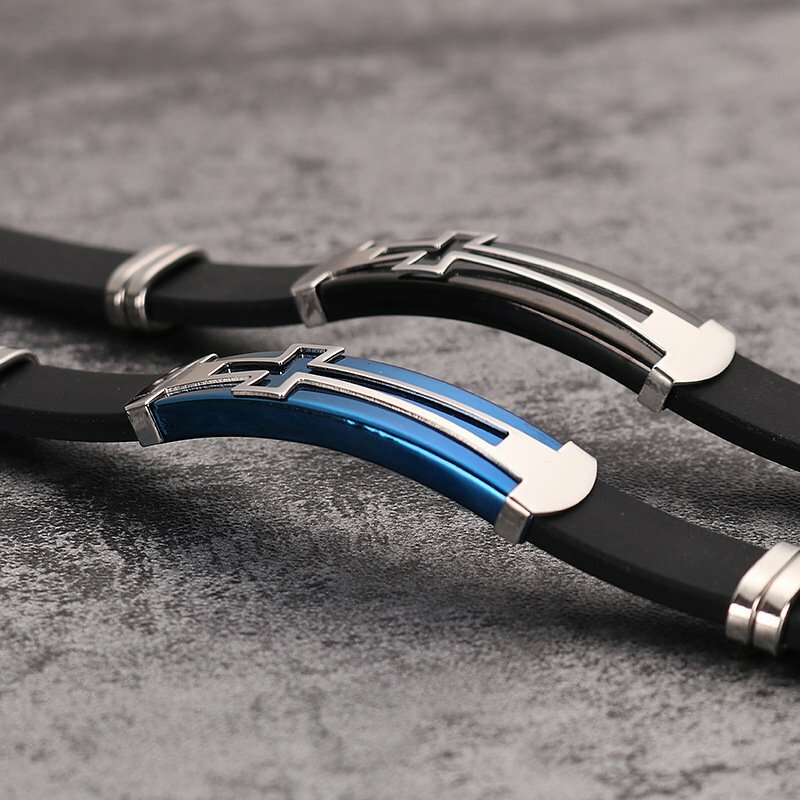MENDEL Mens 8 Inch Stainless Steel Christian Silicone Cross Bracelet Wristband