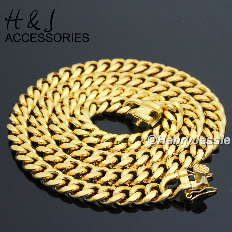 18-40″MEN Stainless Steel 7x3mm Gold Plated Tone Miami Cuban Curb Necklace