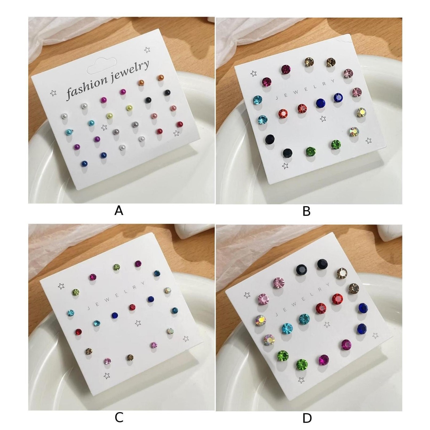 Geometric Zircon Stud Earrings Set for Everyday Wear Resin Plastic Card