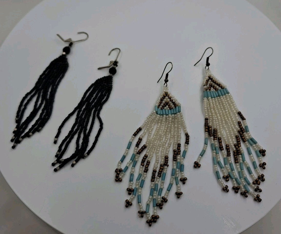 Two Pair Handbeaded Small Bead Dangle Hook Earrings