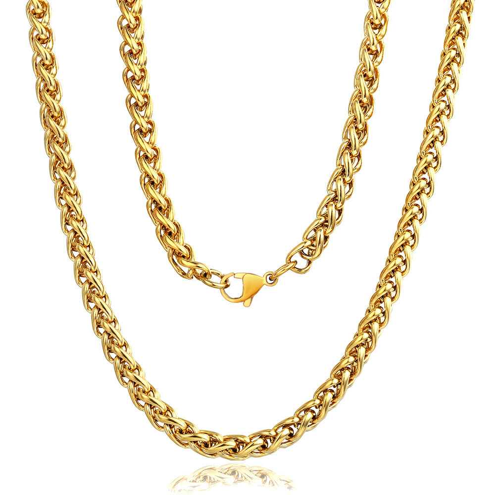 6mm Mens Gold Plated Stainless Steel Wheat Spiga Link Chain Necklace 18″-24″