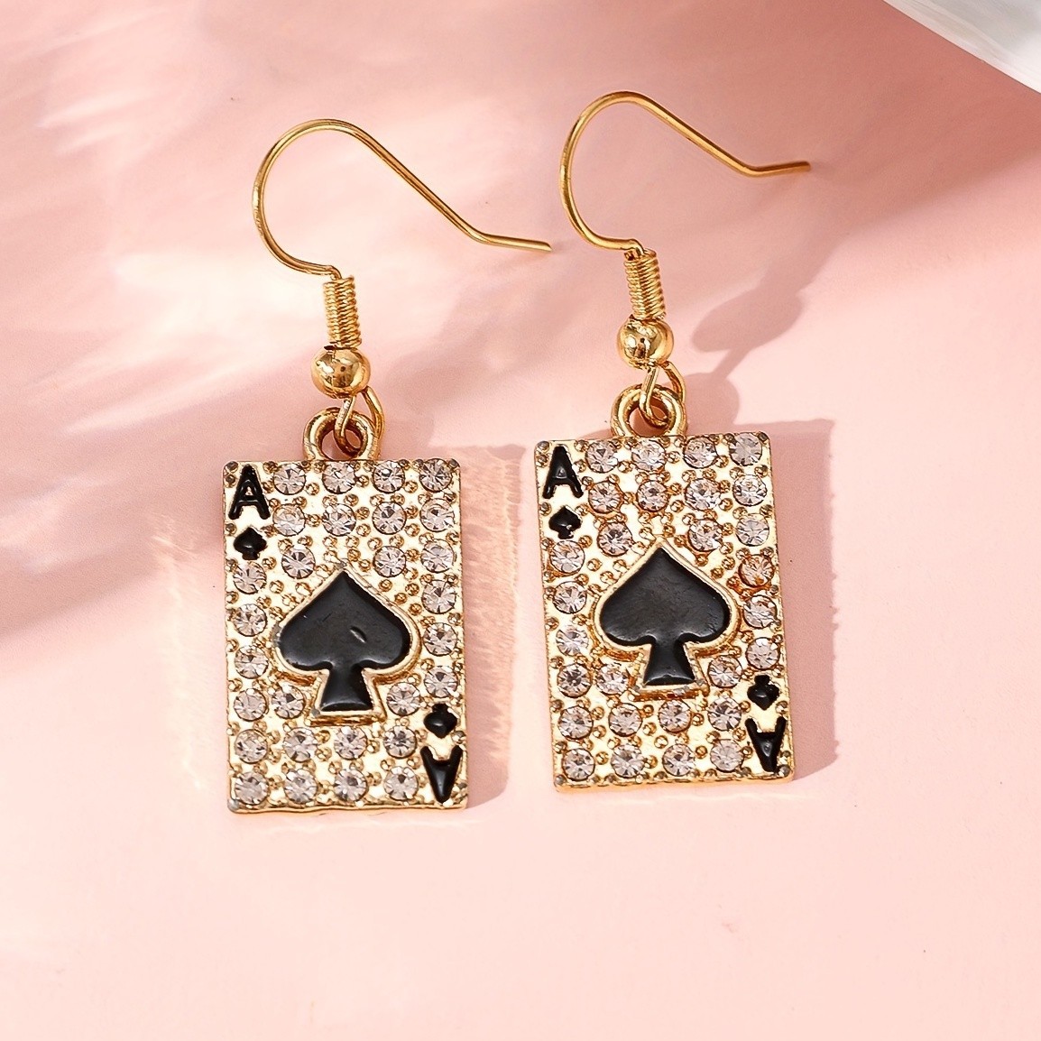 Women’s Ace Spades Drop Earrings Hip Hop Glass Stone Zinc Alloy Party Jewelry
