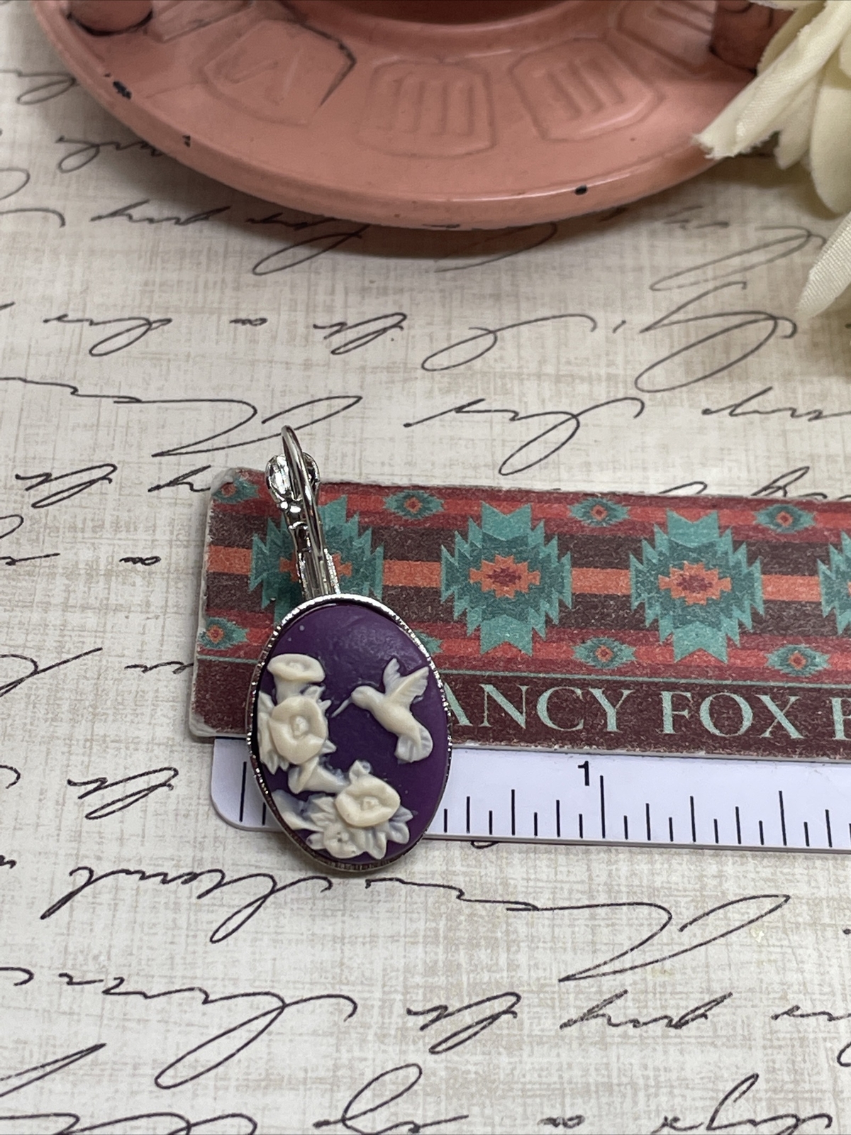 Morning Glory Hummingbird Silver Boutique French Wire Cameo Earrings Wedding Mom