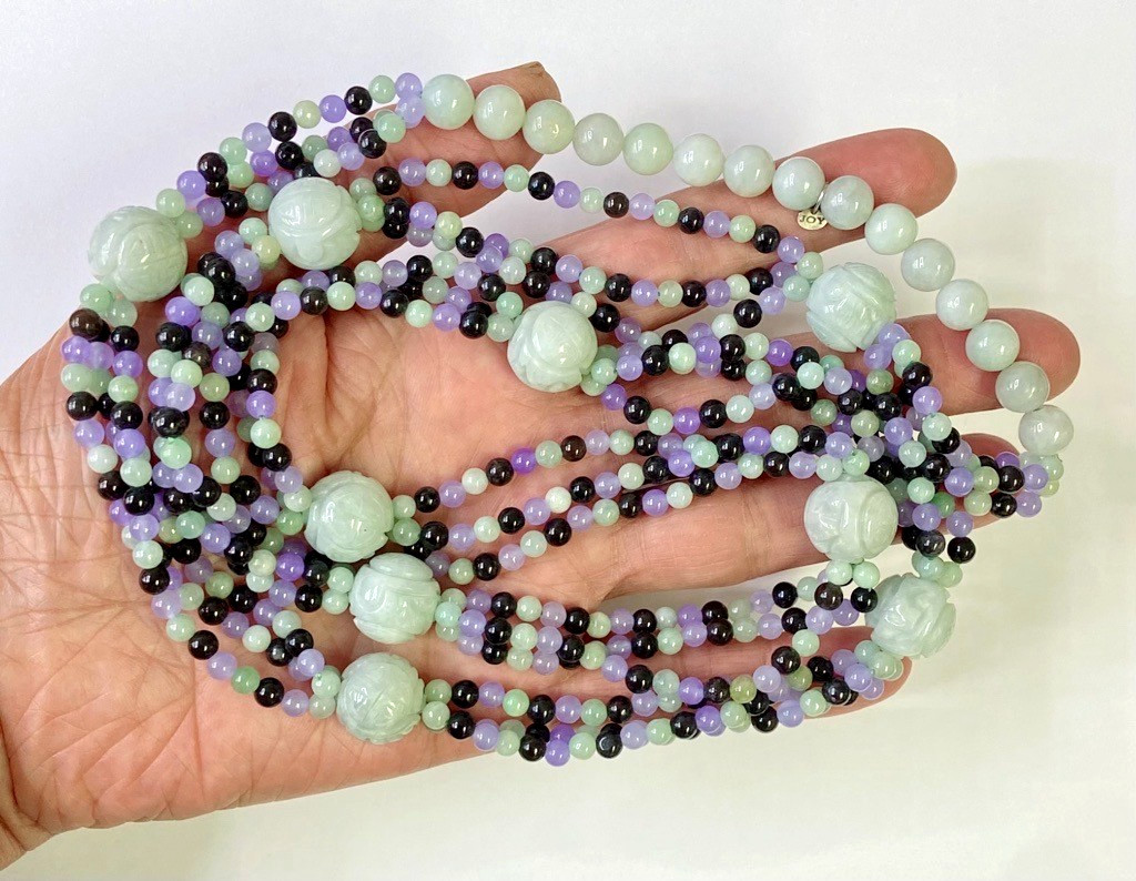 HSN Jade of Yesteryear 36″ Multi Color Jade Bead Station 36″ Necklace